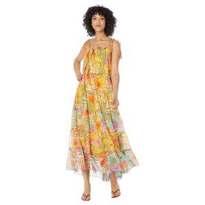 America & Beyond Boho Blissful Tiered Maxi Dress Yellow LG